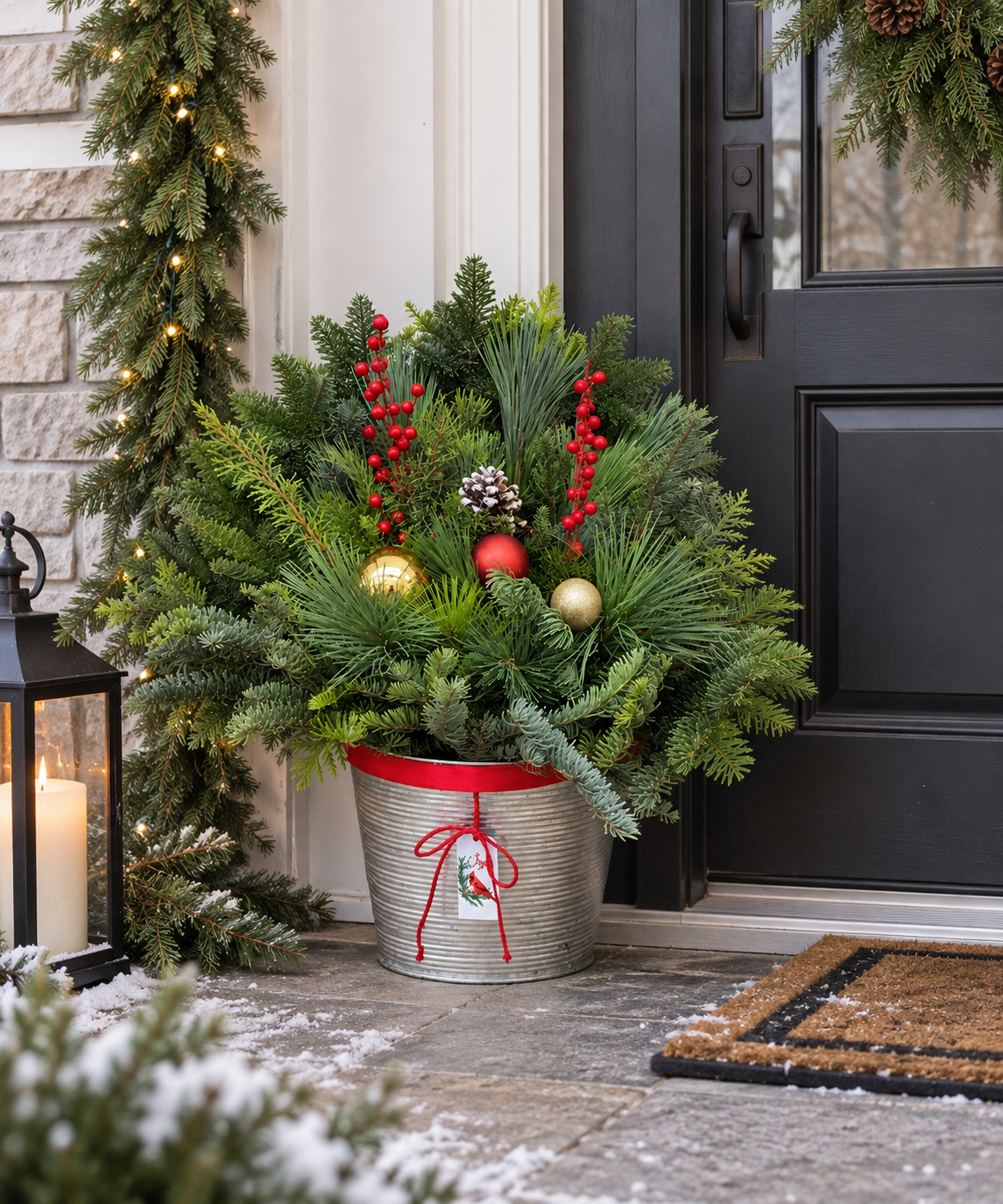 Large Winter Greens Porch Planter — Mixed Winter Greens